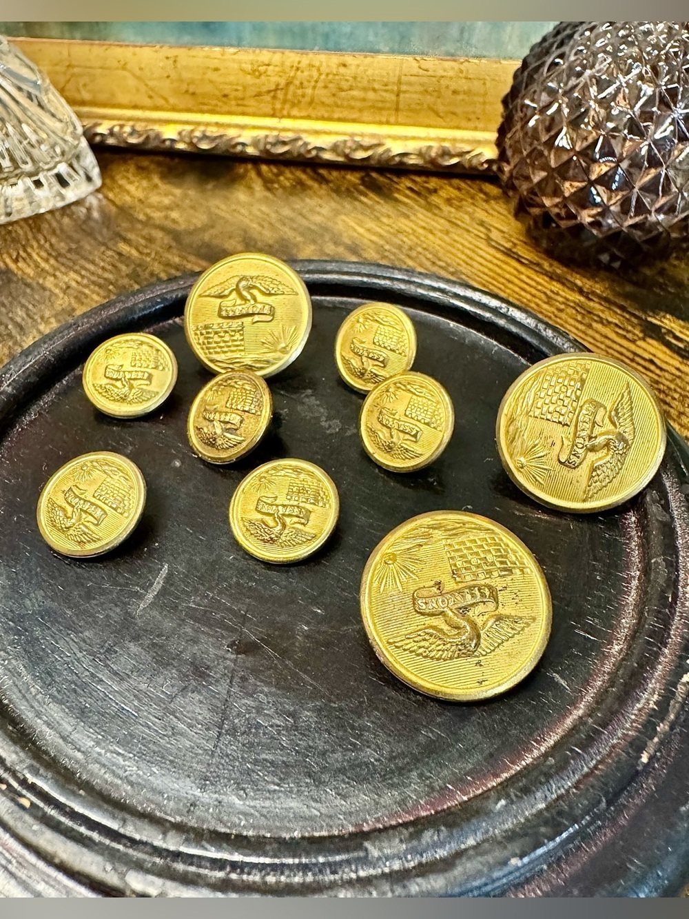 WWII-Era Brass Military Buttons (9pc)